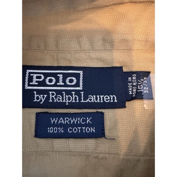 Vintage Polo Ralph Lauren Shirt Mens L 16.5 32/33 Tan 100% Cotton Warwick LS BD - Picture 4 of 14